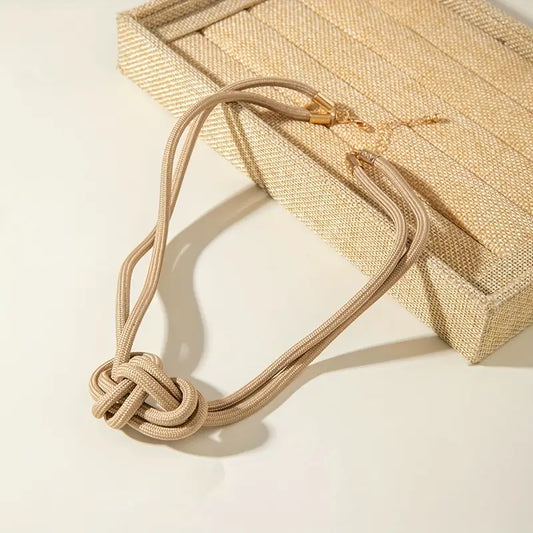 WOMEN'S VINTAGE LAYERED NECKLACE WITH KNOT PENDANT - KHAKI