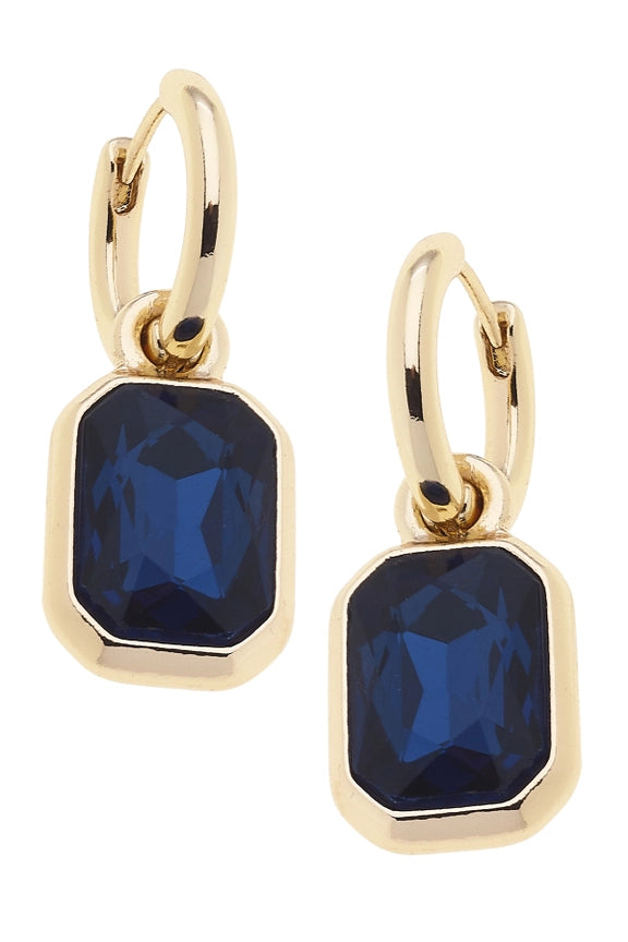 REAGYN RHINESTONE DROP HOOP EARRINGS IN NAVY