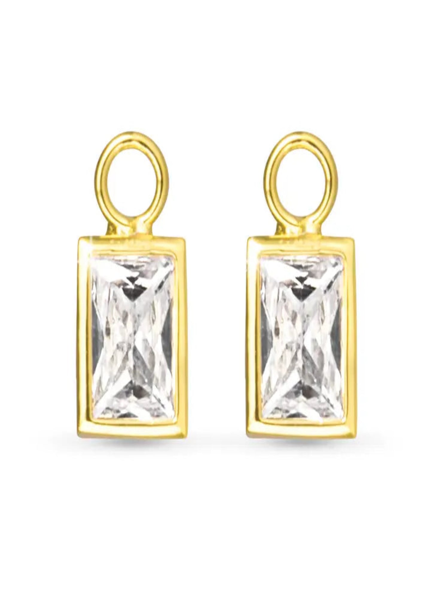 Clear Rectangle Cz Earring Charm - Gold