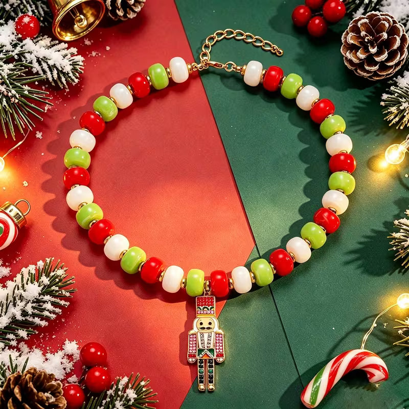 CHRISTMAS BEAD CHOKER - WHITE NUTCRACKER