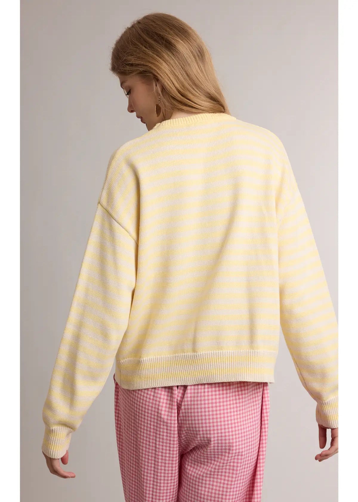STRIPED FISH SWEATER - LEMON/CREAM