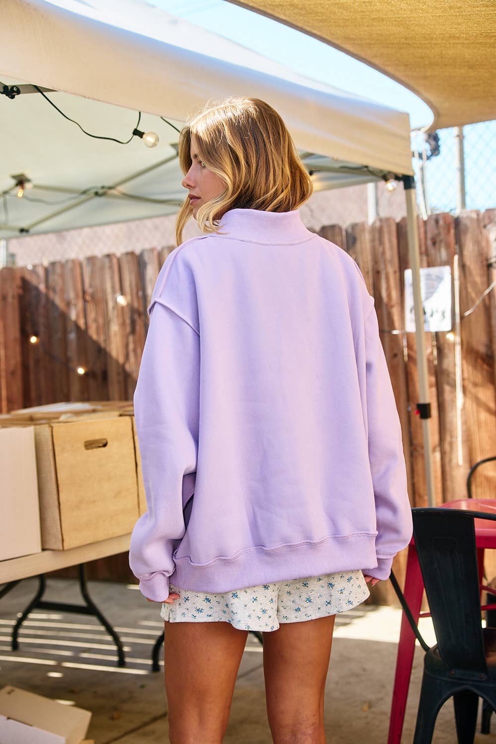 JESUS 'JESUS' Embroidered Mock Neck Sweatshirt LAVENDER
