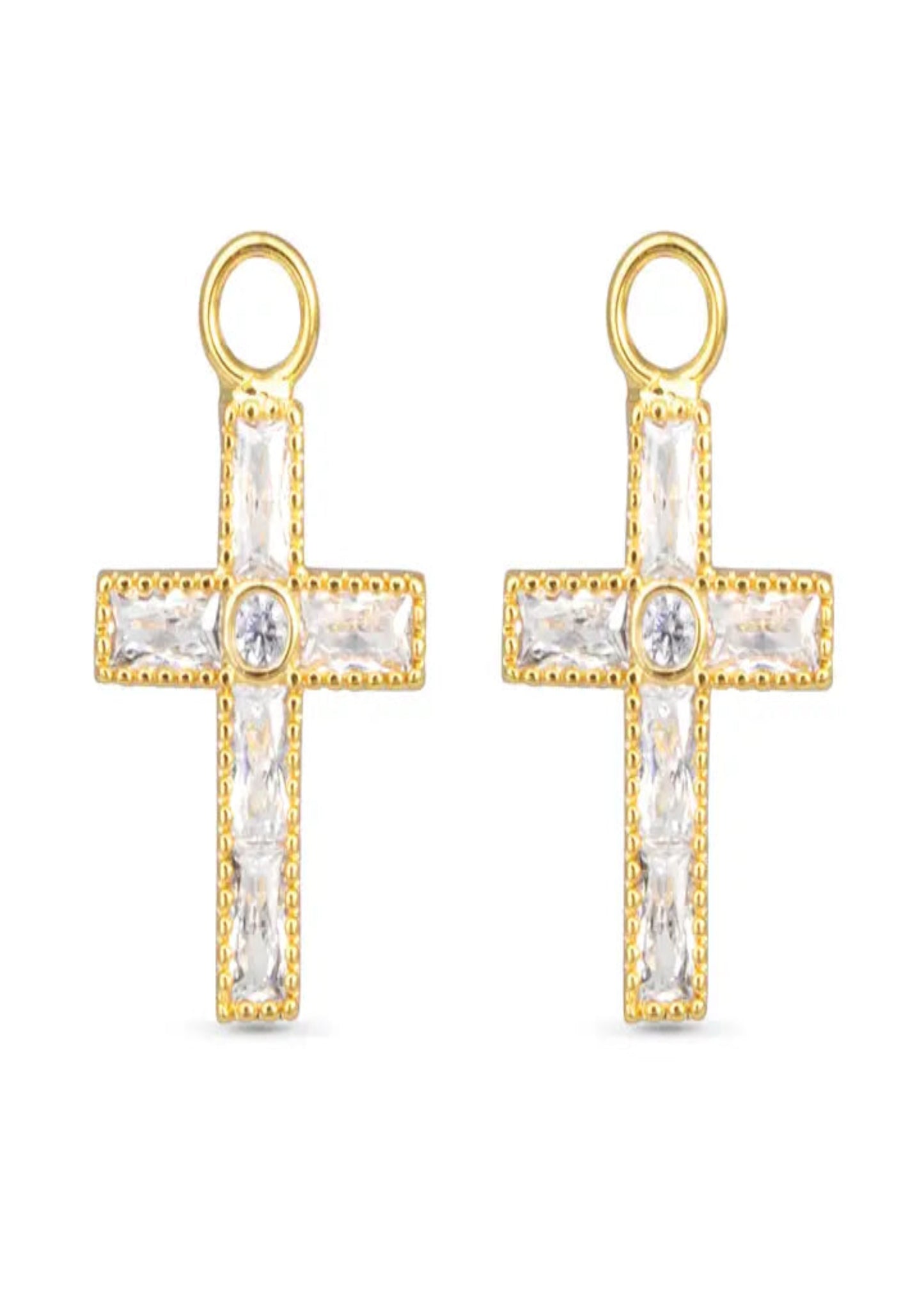 Cz Cross Earring Charm - Gold