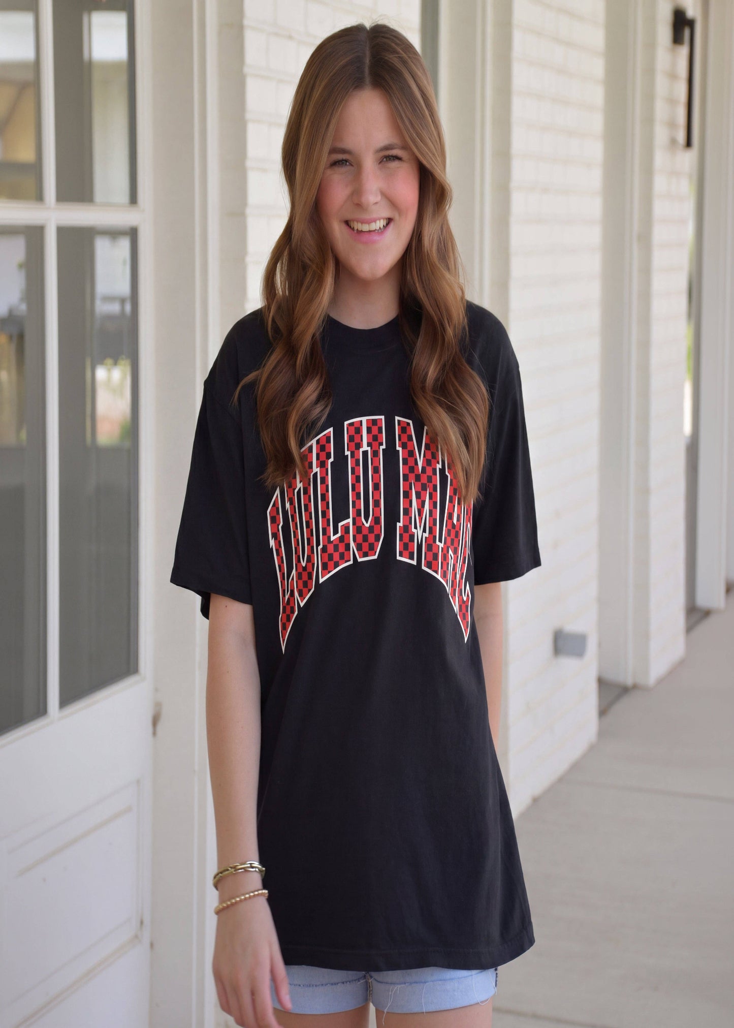 TEAM RED AND BLACK CHECKERED ADULT BLACK COMFORT COLORS TEE