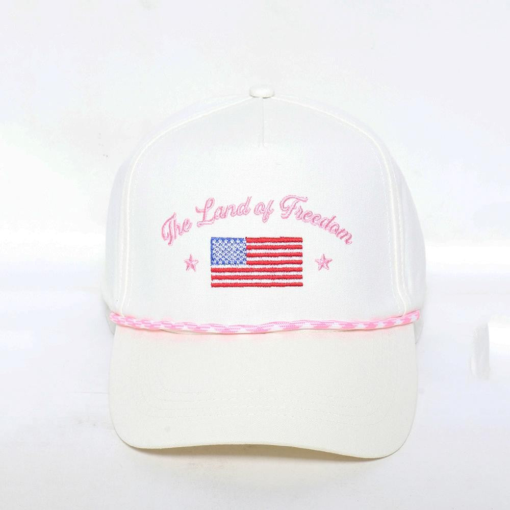 "The Land Of Freedom" Embroidered Baseball Cap With Two Tone Rope Detail