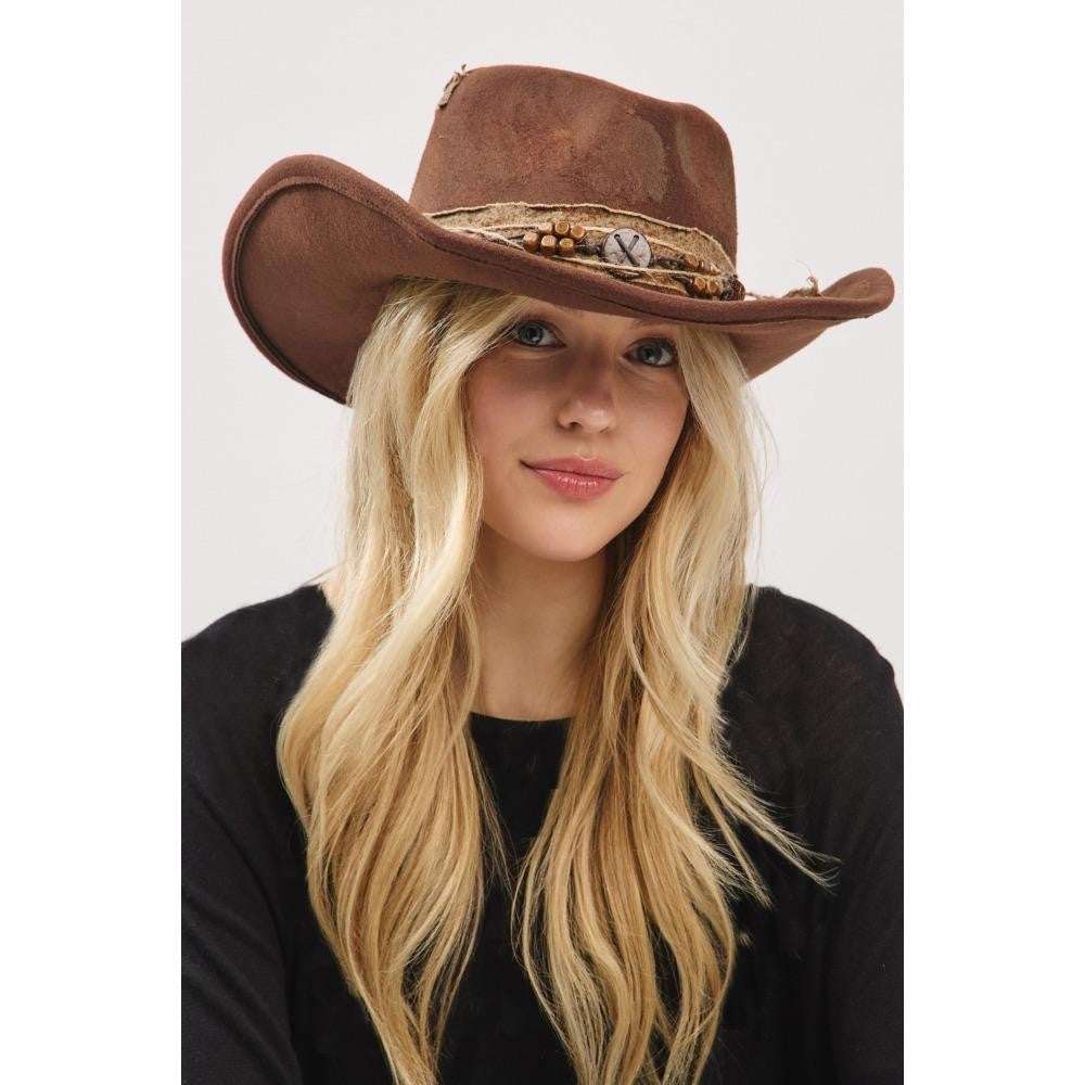 RUSTIC COWGIRL HAT - DARK BROWN