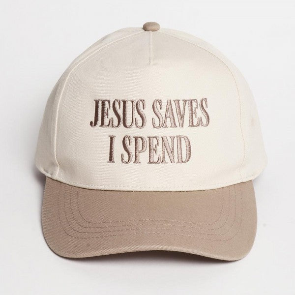 "JESUS SAVES I SPEND" Embroidered Two Tone Baseball Cap