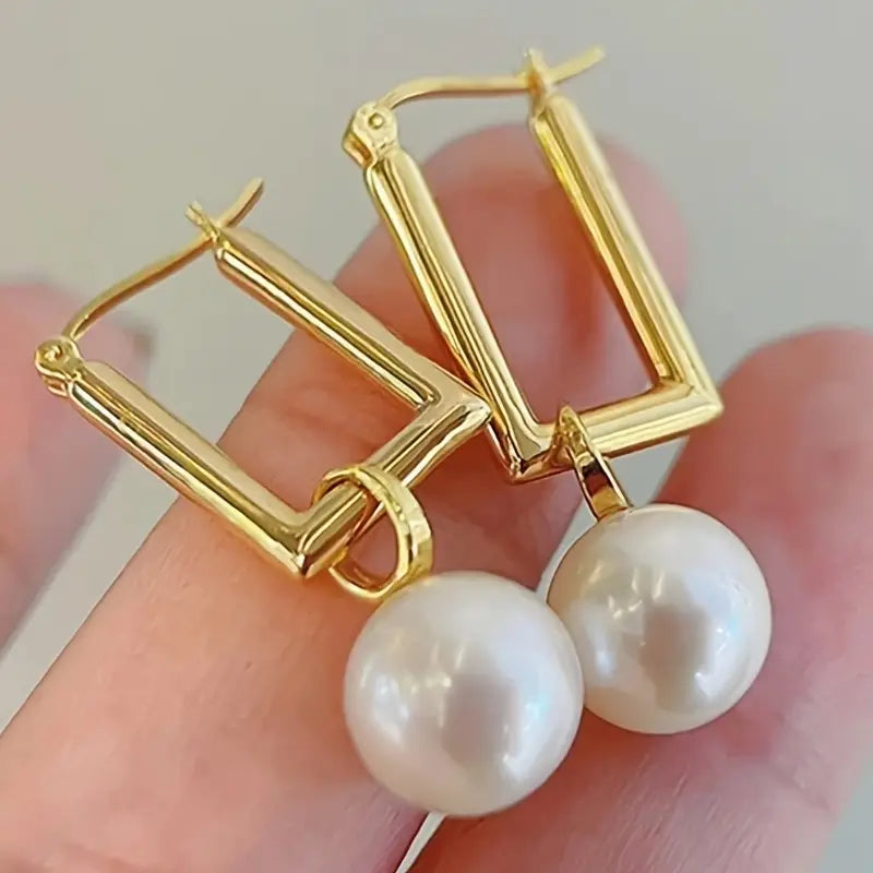 GEOMETRIC PEARL PENDANT EARRING