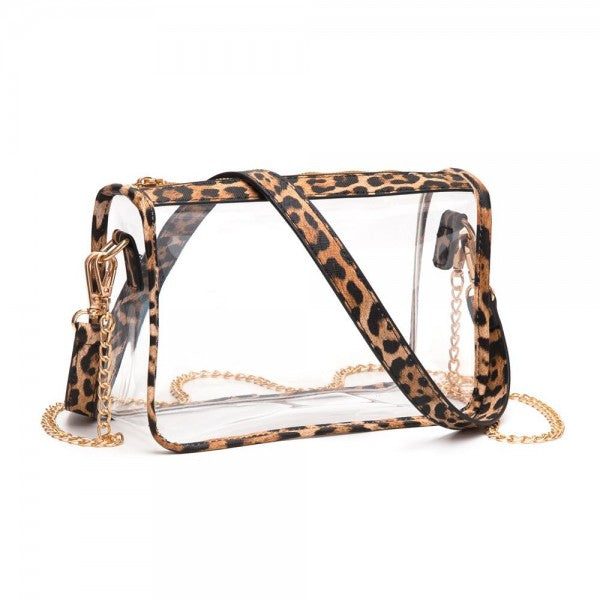 CLEAR CROSSBODY BAG WITH VEGAN LEATHER - LEOPARD