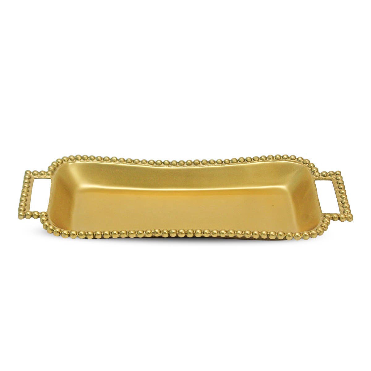 GOLD BEADED HANDLE ROUNDED RECTANGLE TRAY
