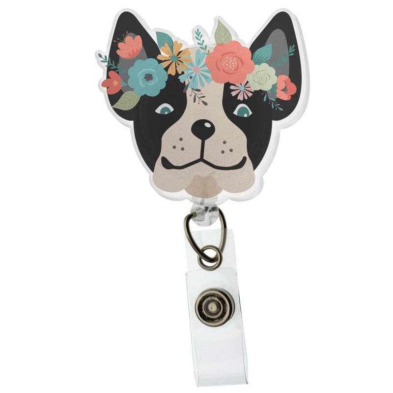 FLOWER FRENCHIE DOG BADGE REEL