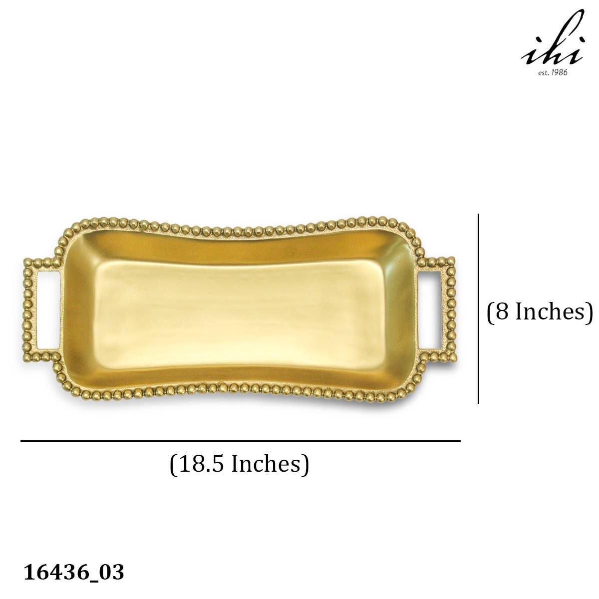 GOLD BEADED HANDLE ROUNDED RECTANGLE TRAY