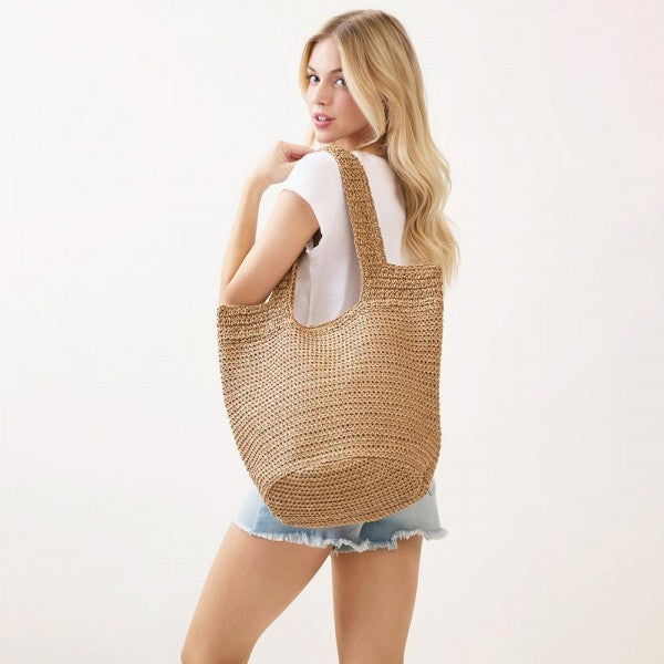 Round Bottom Woven Straw Tote Bag