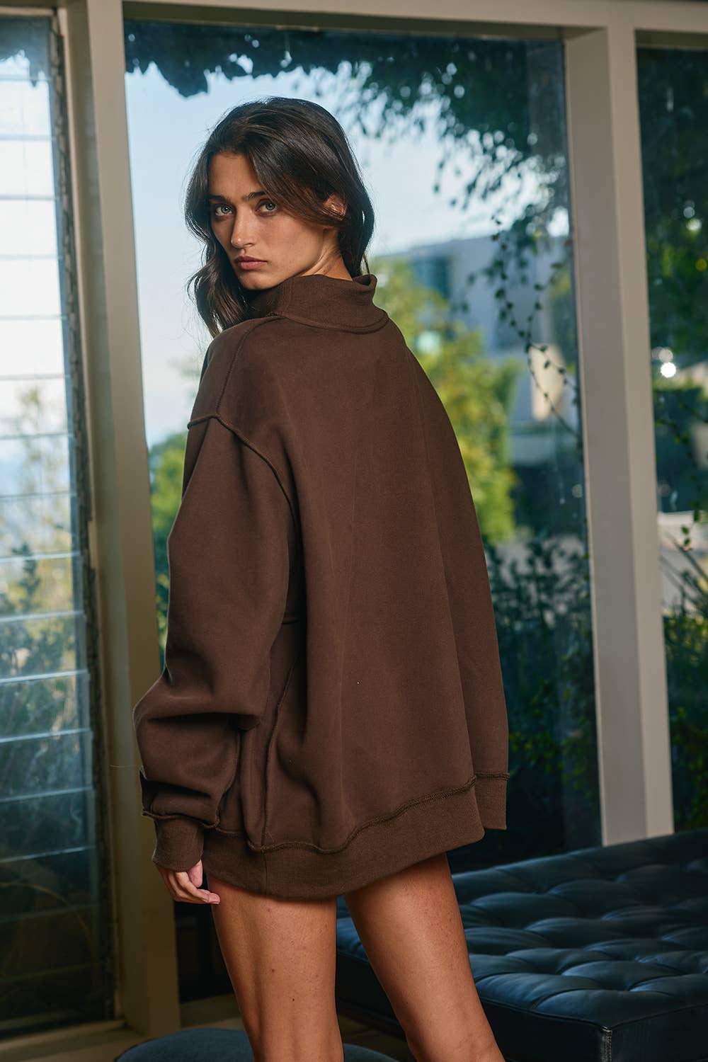 Solid Reversible Mock Neck Sweatshirt Top