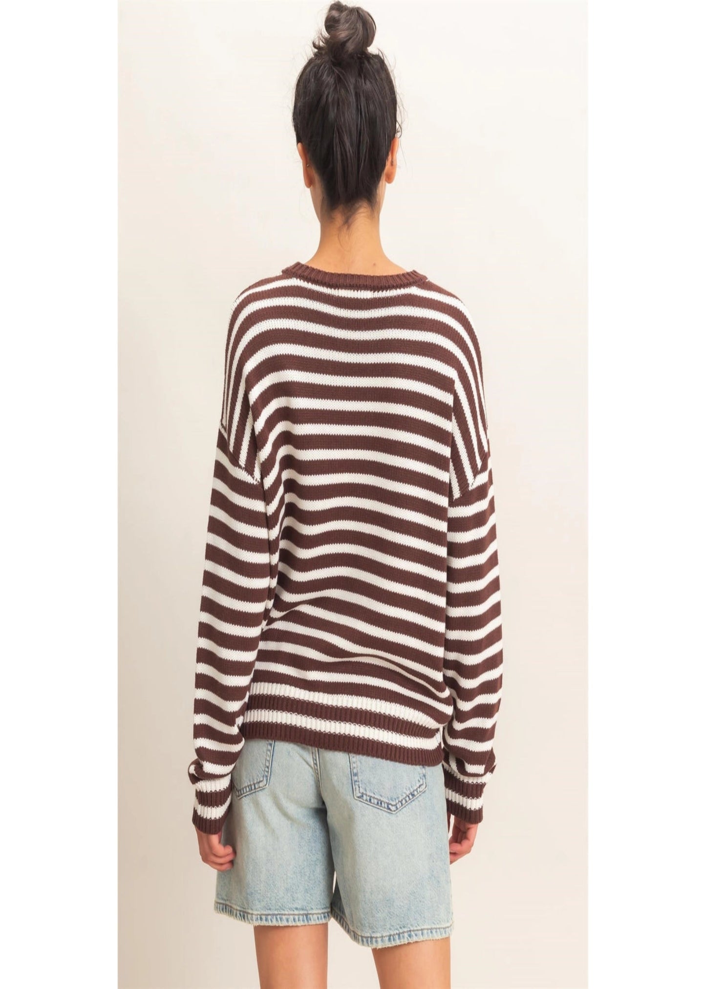 ABBI SWEATER - DARK BROWN STRIPE