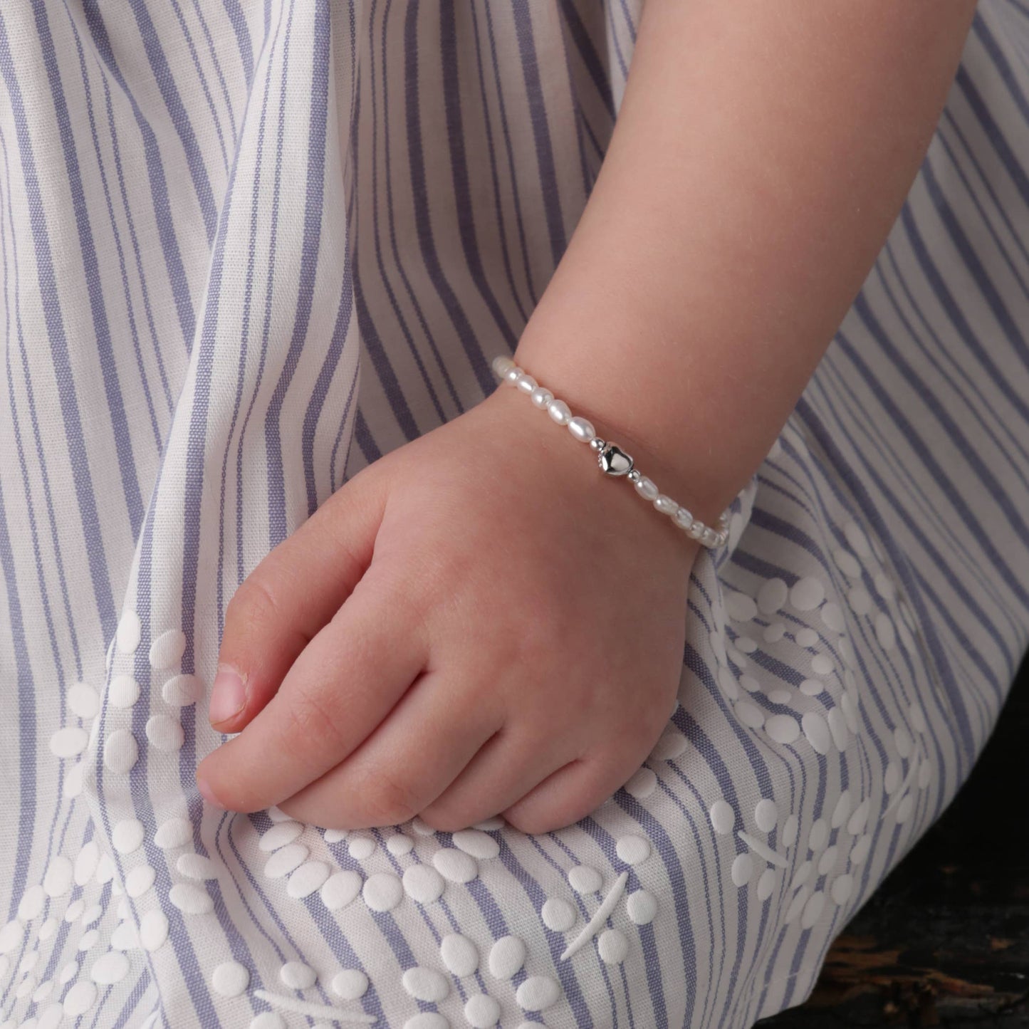 Girls Sterling Silver Pearl and Heart Baby Bracelet for Kids