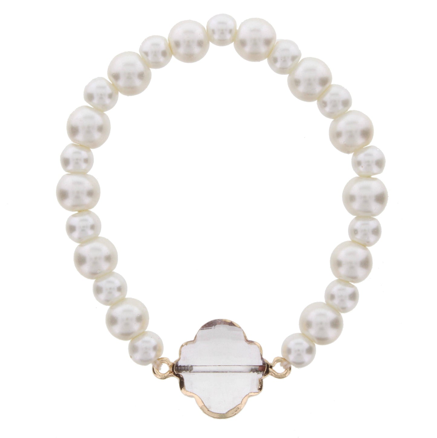 Pearl Beaded Stretch Bracelet with Crystal Ornate