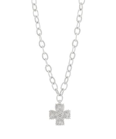 HAMMERED CROSS OVAL CHAIN NECKLACE SILVER