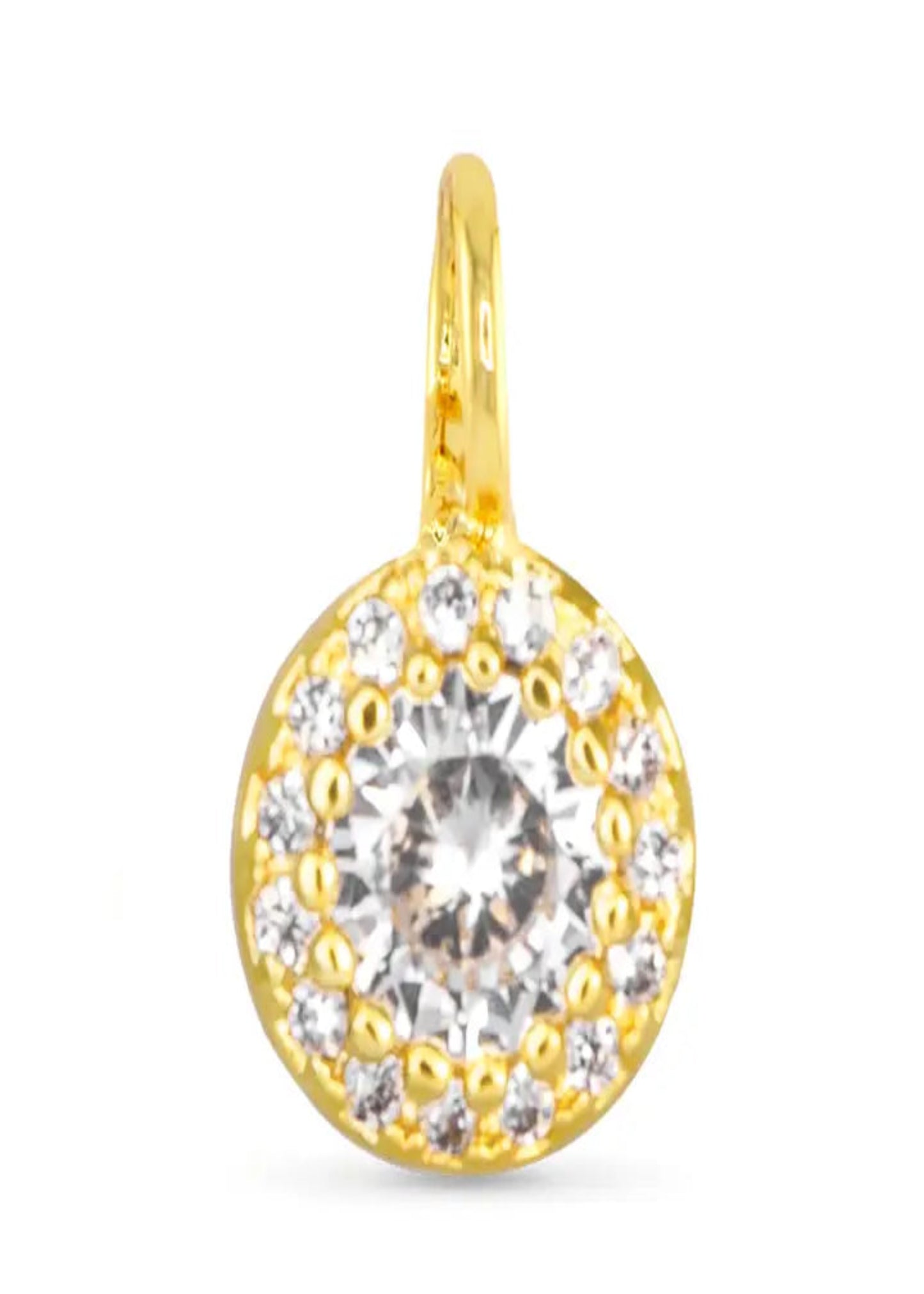 Clear Cz Halo Necklace Charm - Gold