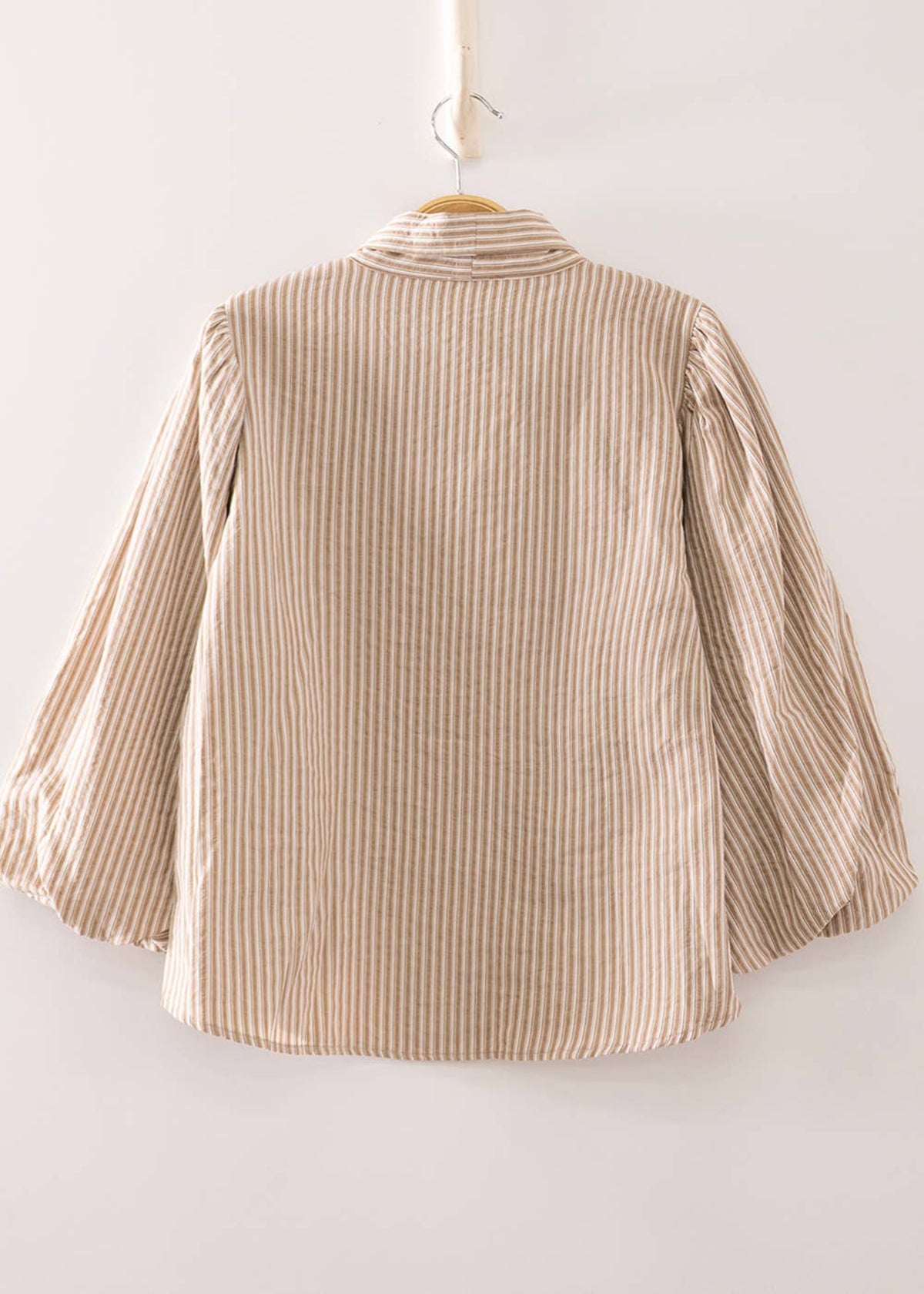 Striped Tie-Neck Puff Sleeve Blouse - MOCHA