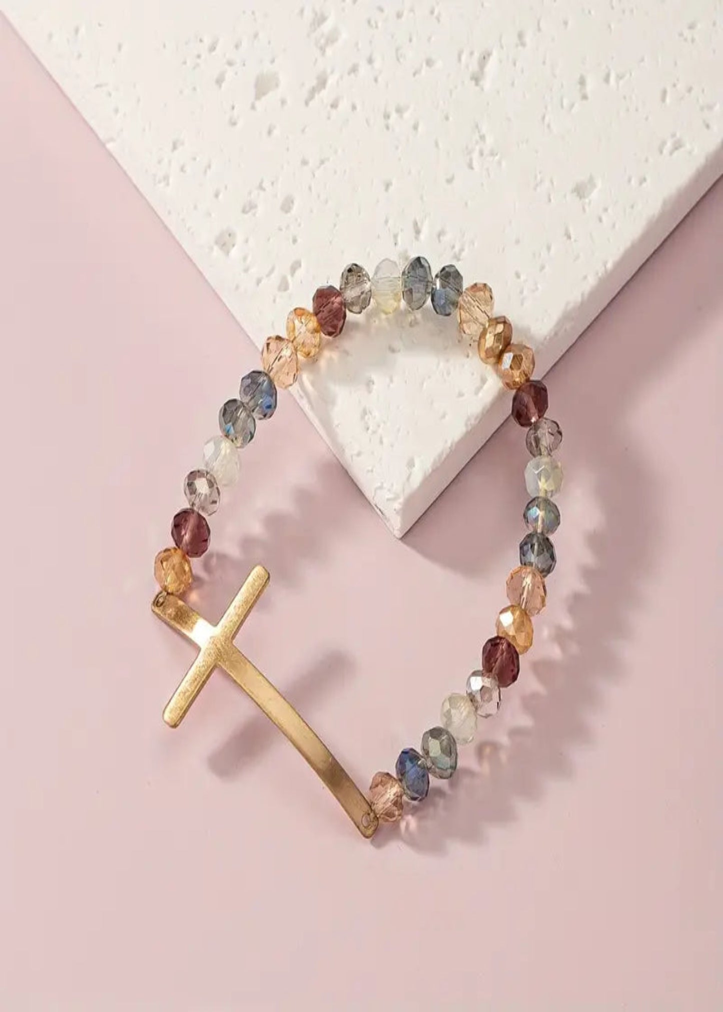 Glass Beads Bracelet With An Alloy Cross