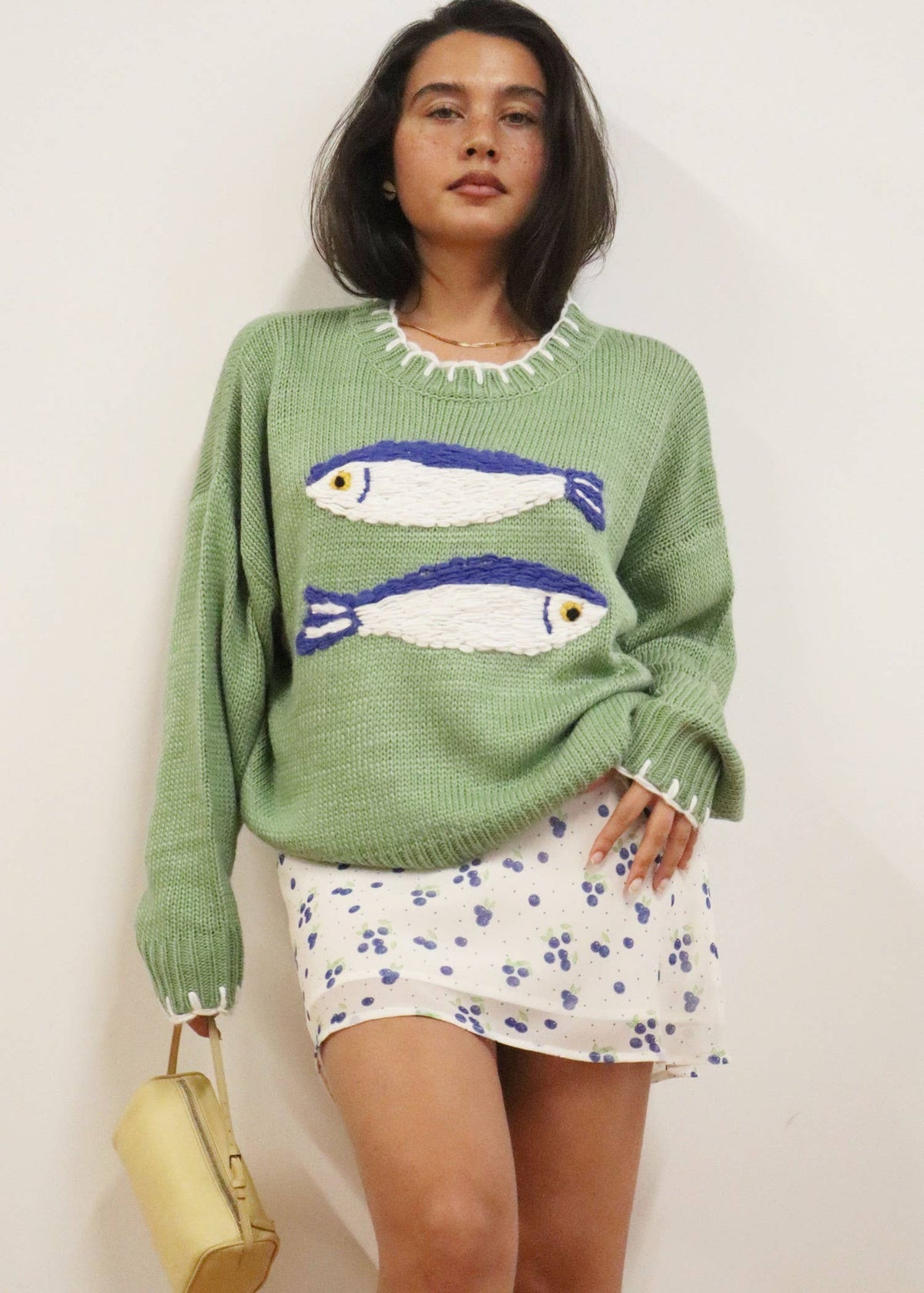 Fish Embroidered Knit Sweater