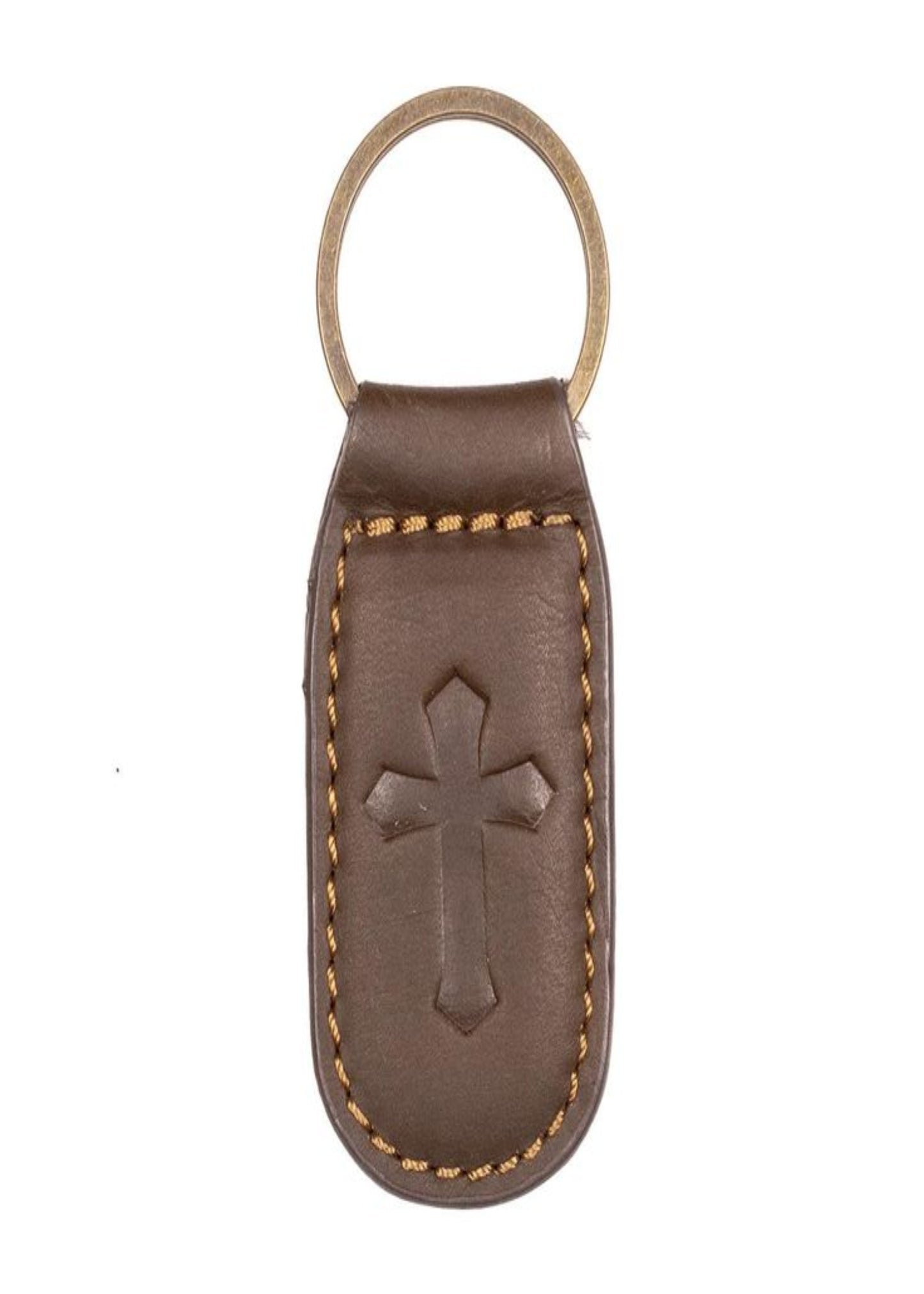 Cross Leather Embossed Keychain Dark