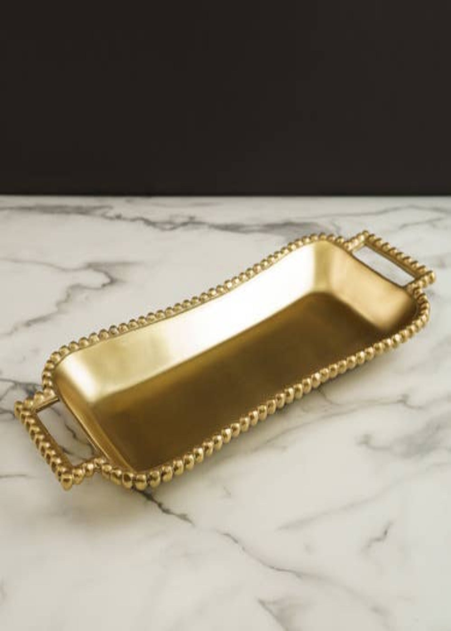 GOLD BEADED HANDLE ROUNDED RECTANGLE TRAY