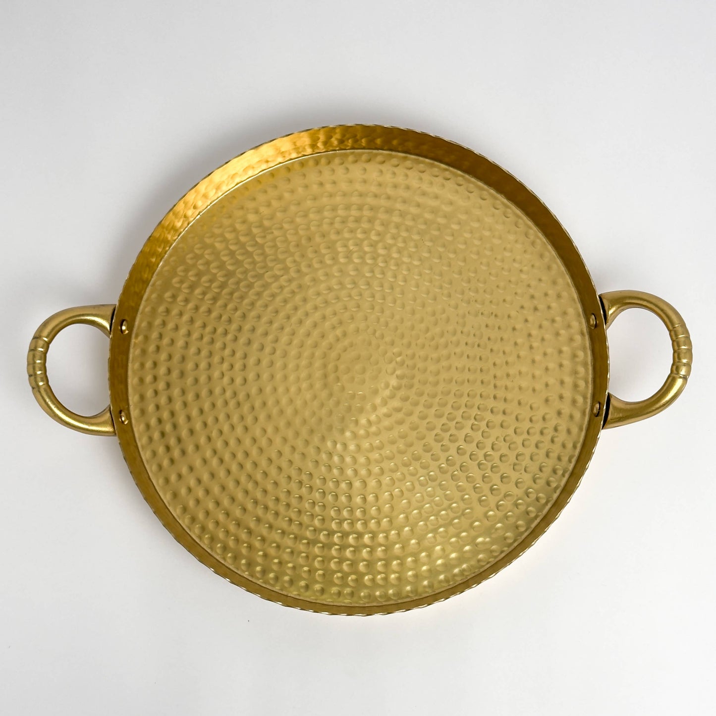 ALUMINUM GOLD ROUND TRAY WITH HANDLE
