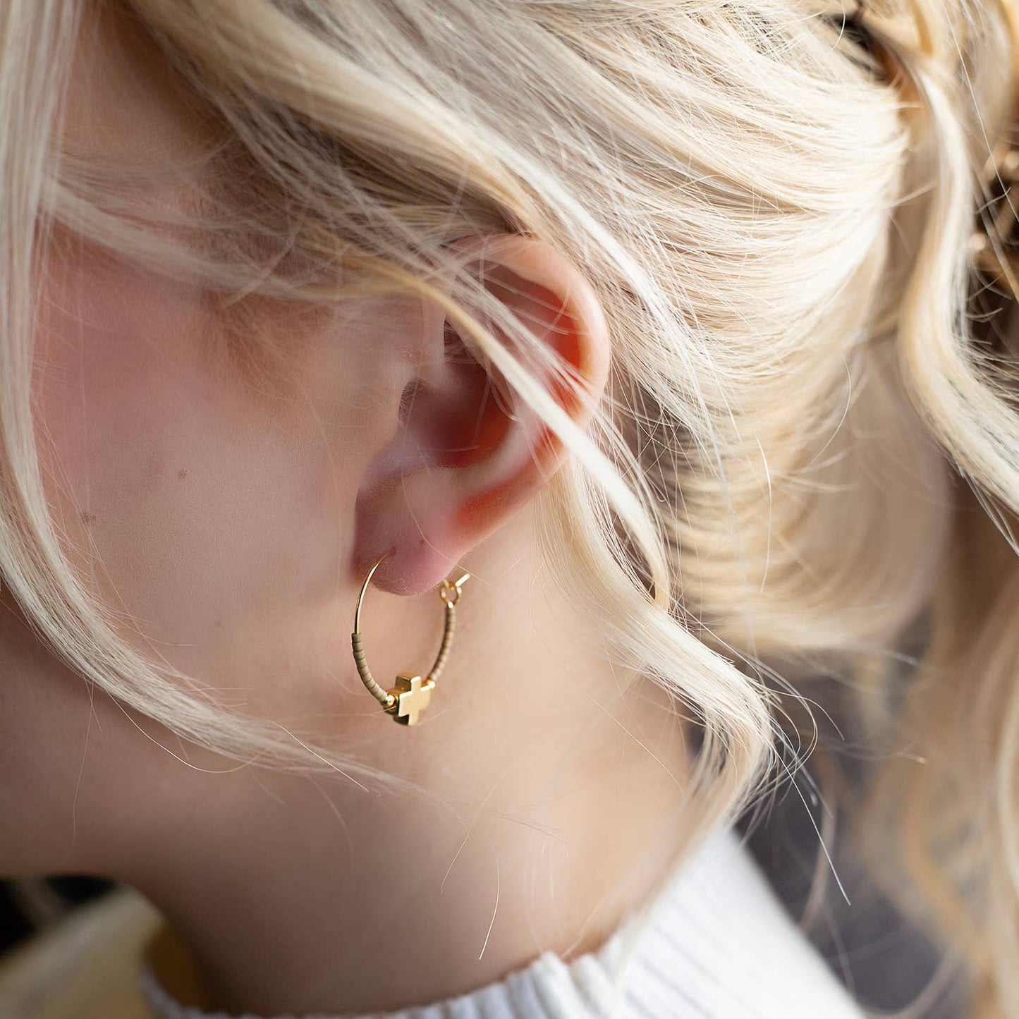 Faithful Cross Earrings-Latte | Beaded Earrings for Women