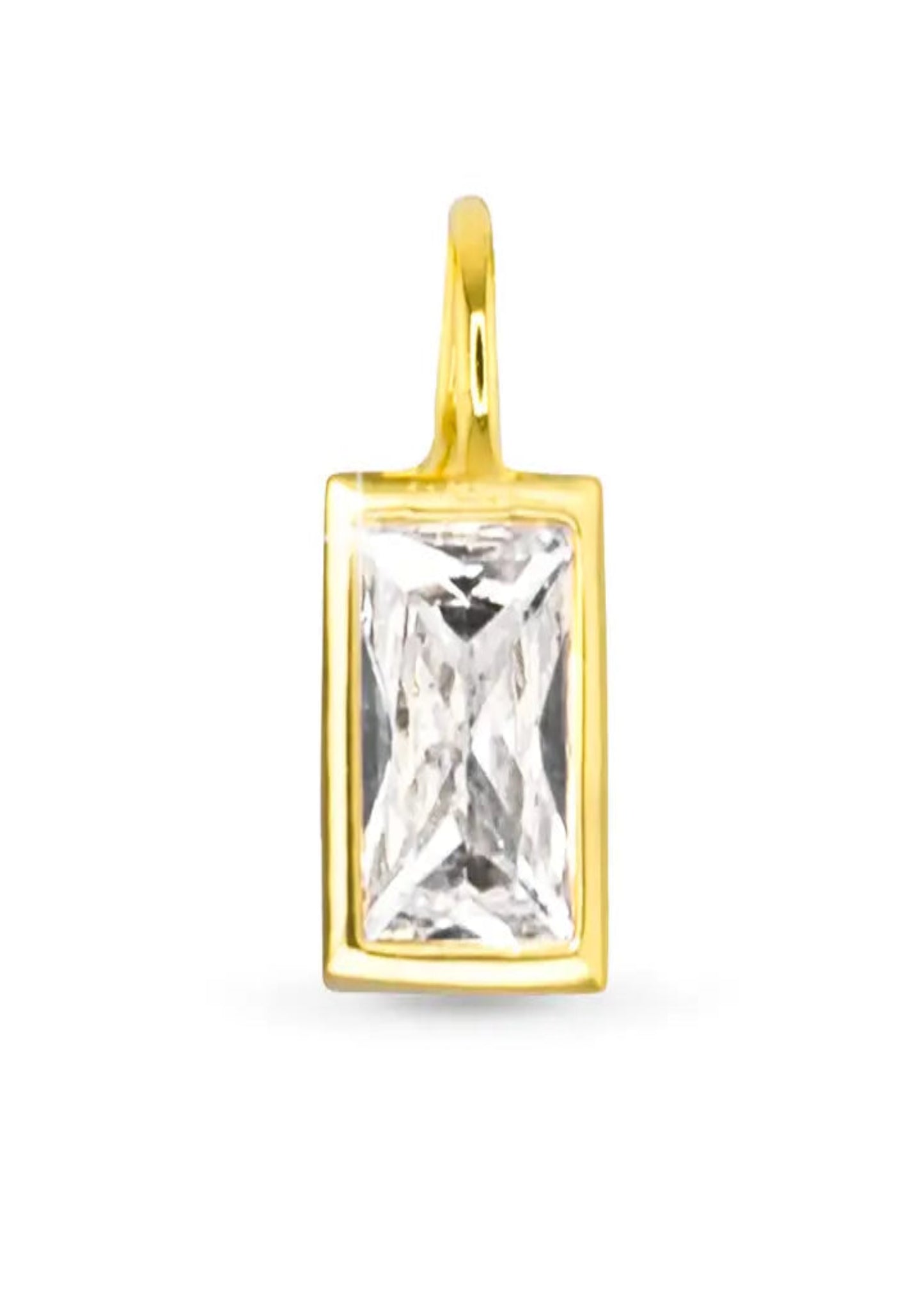 Clear Rectangle Cz Necklace Charm - Gold