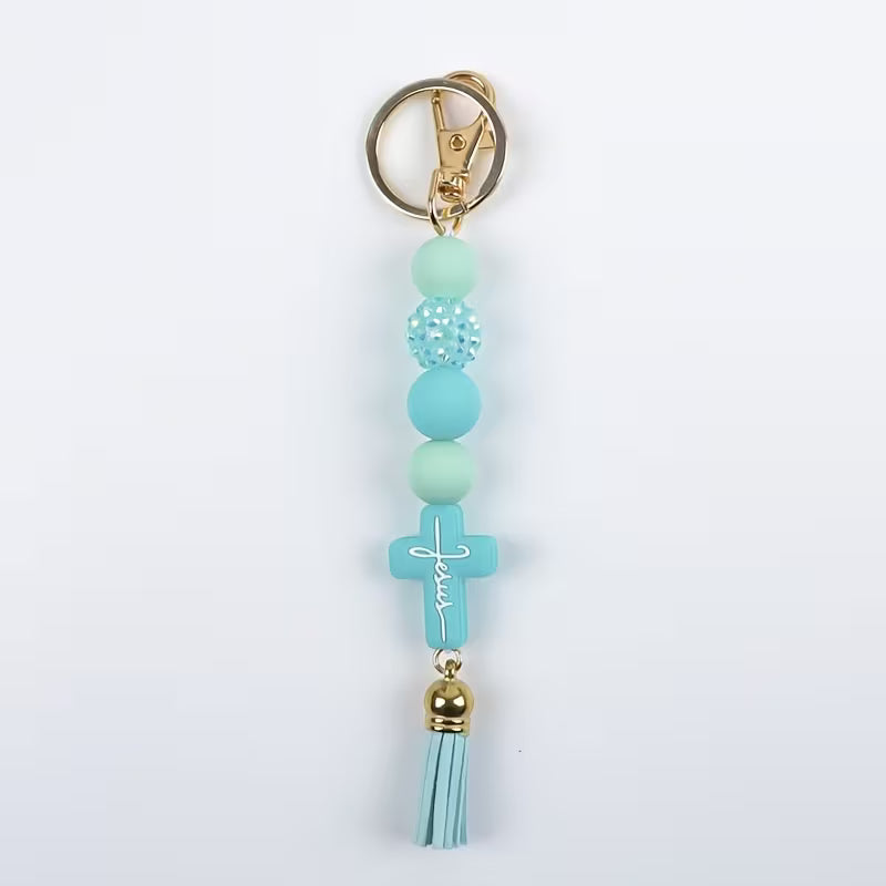 Single Colorful Beaded Tassel Keychain - MINT GREEN