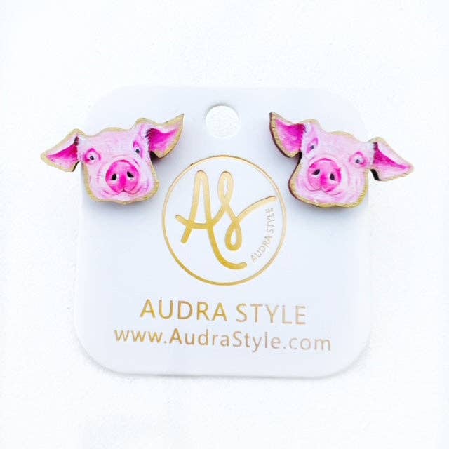 Pig Stud Earring Farm Animal Pop Art