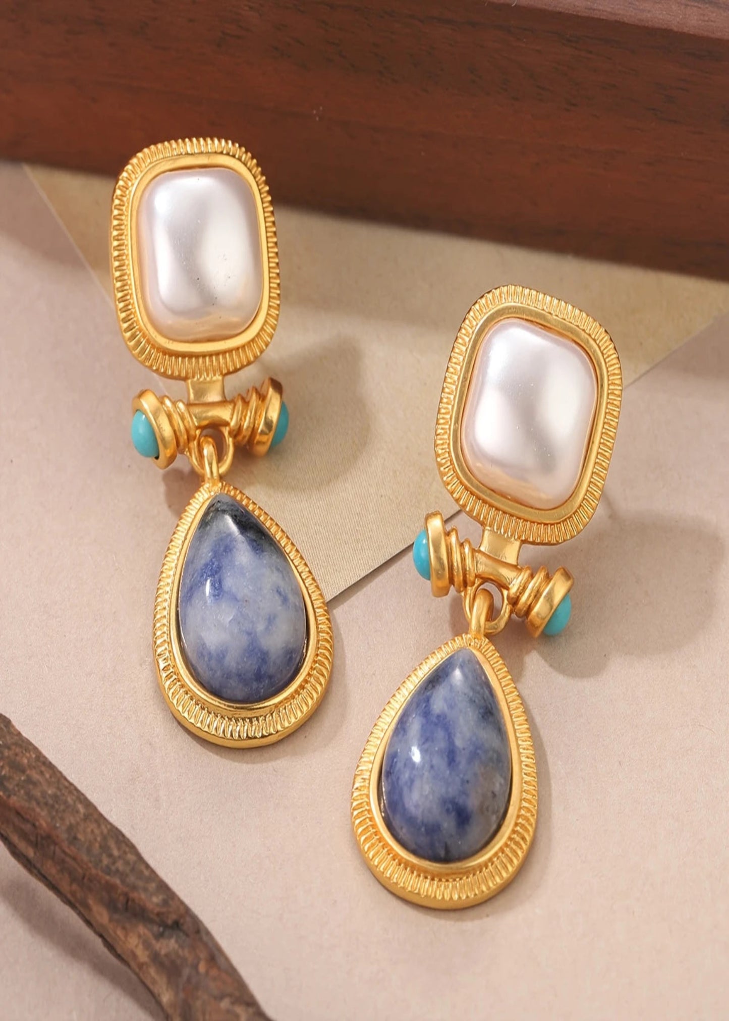 Pearl and Lapis Lazuli Pendant Earrings