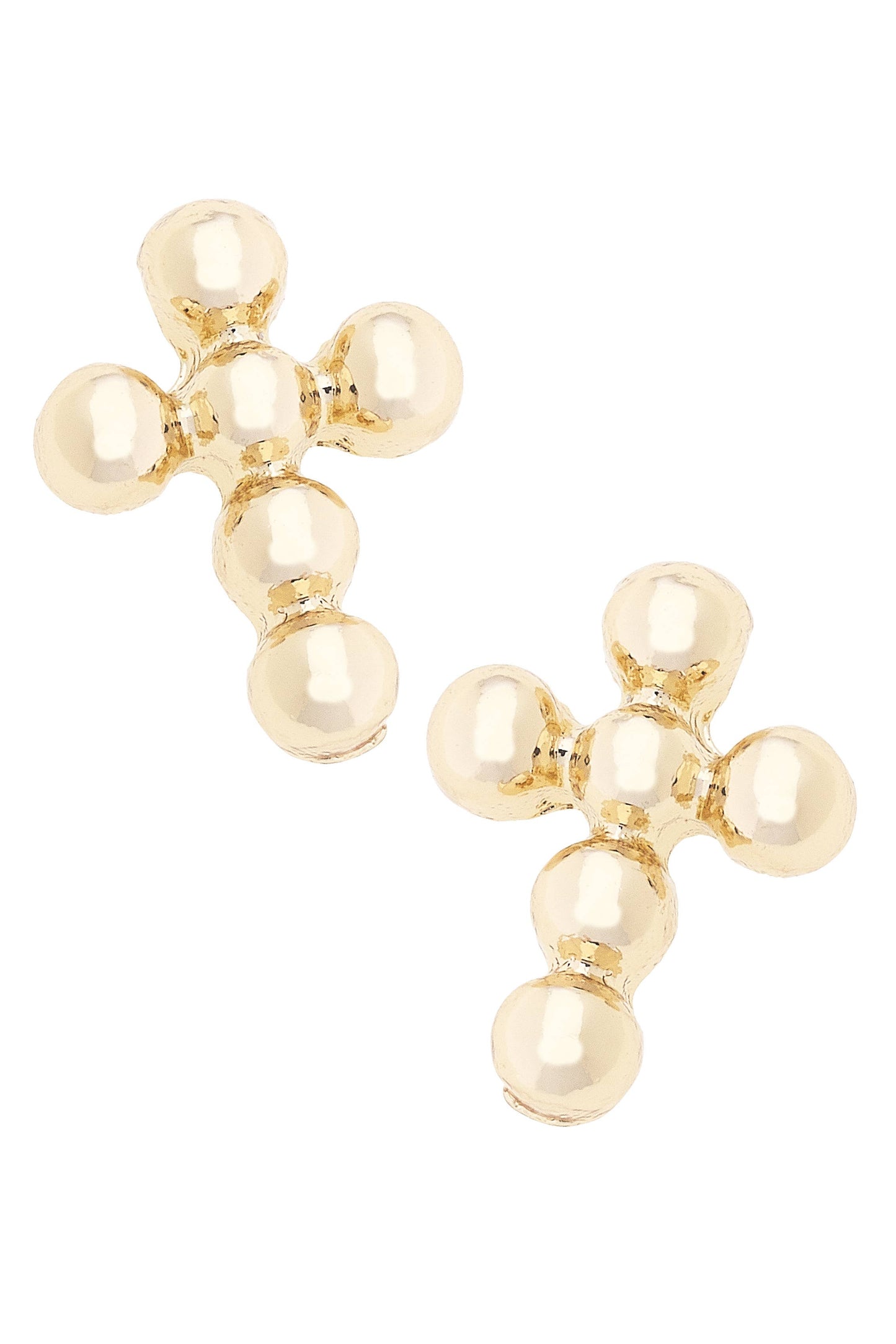 Millie Beaded Cross Stud Earrings in Shiny Gold