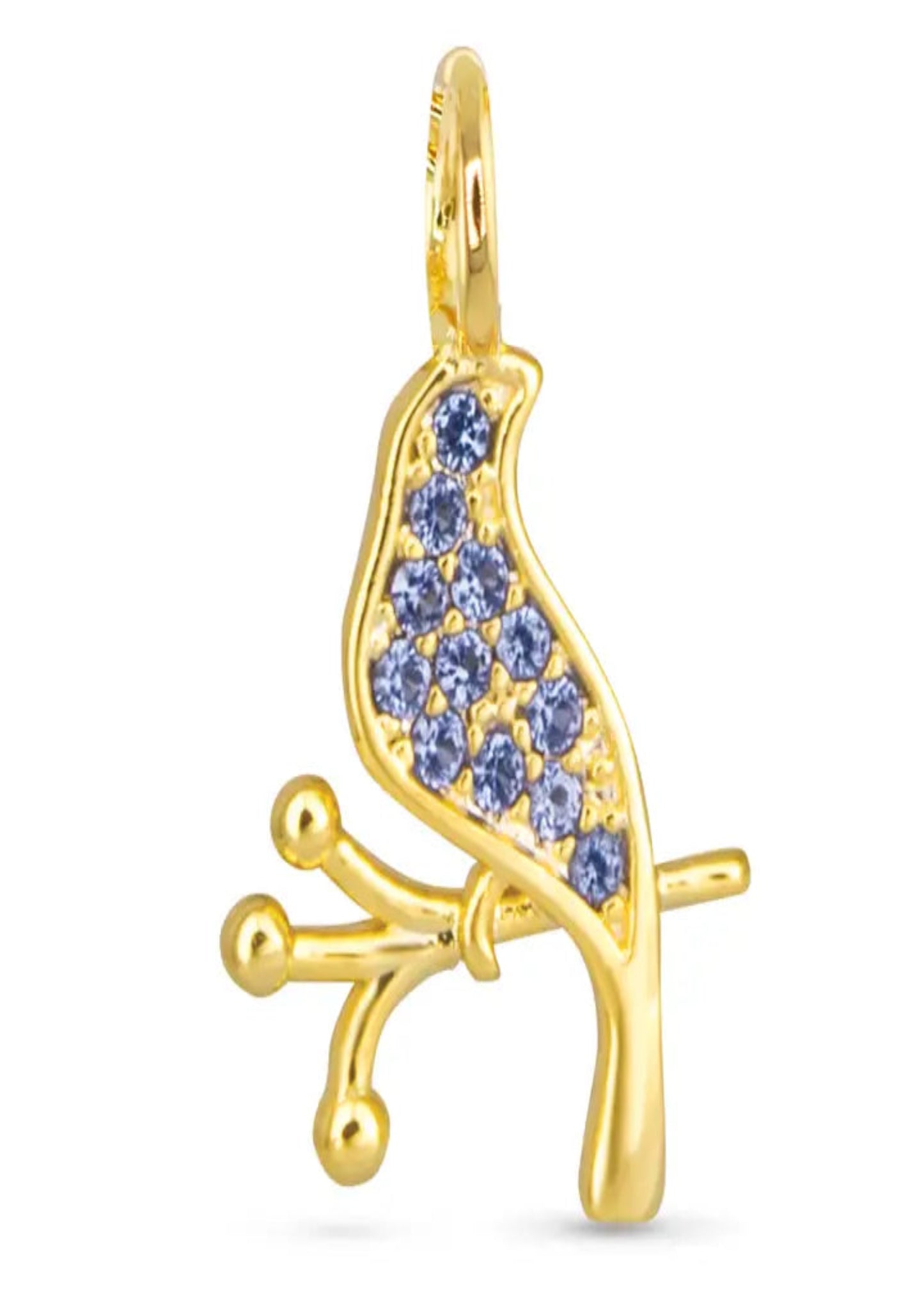 Blue Cz Bird Necklace Charm - Gold