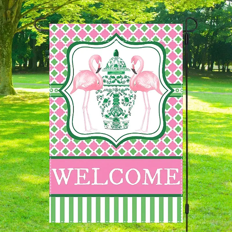 Blue and White Porcelain & Flamingo: Garden Flag