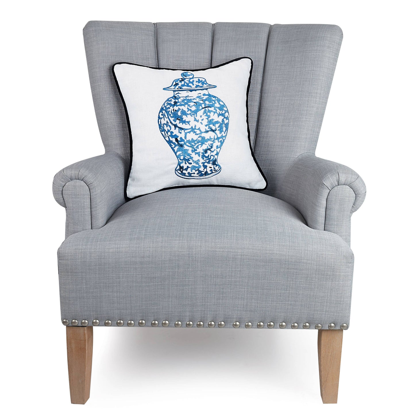 Chinoiserie Vase With Lid Embroidered Pillow