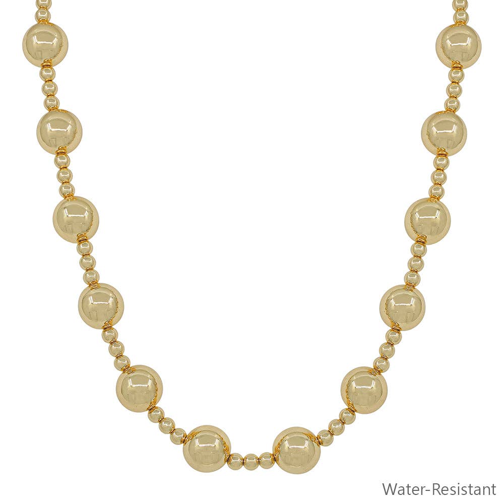 Water Resistant Large Gold Beaded 14MM Ball with 5MM Beaded Chain 16"-18" Necklace