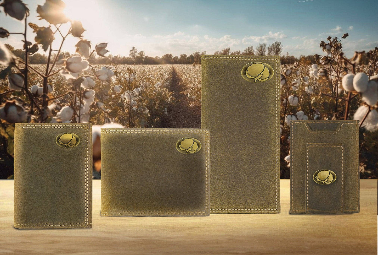 Cotton Boll Vintage Tan Leather Secretary Wallet