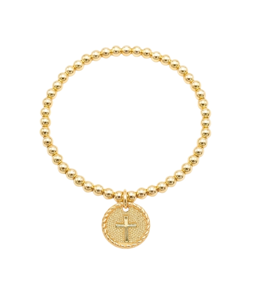 ROUND WITH CROSS BRACELET - GOLD