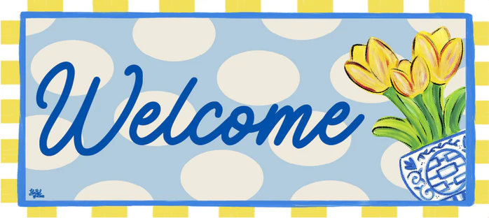 WELCOME DOORMAT: TULIPS IN BLUE VASE