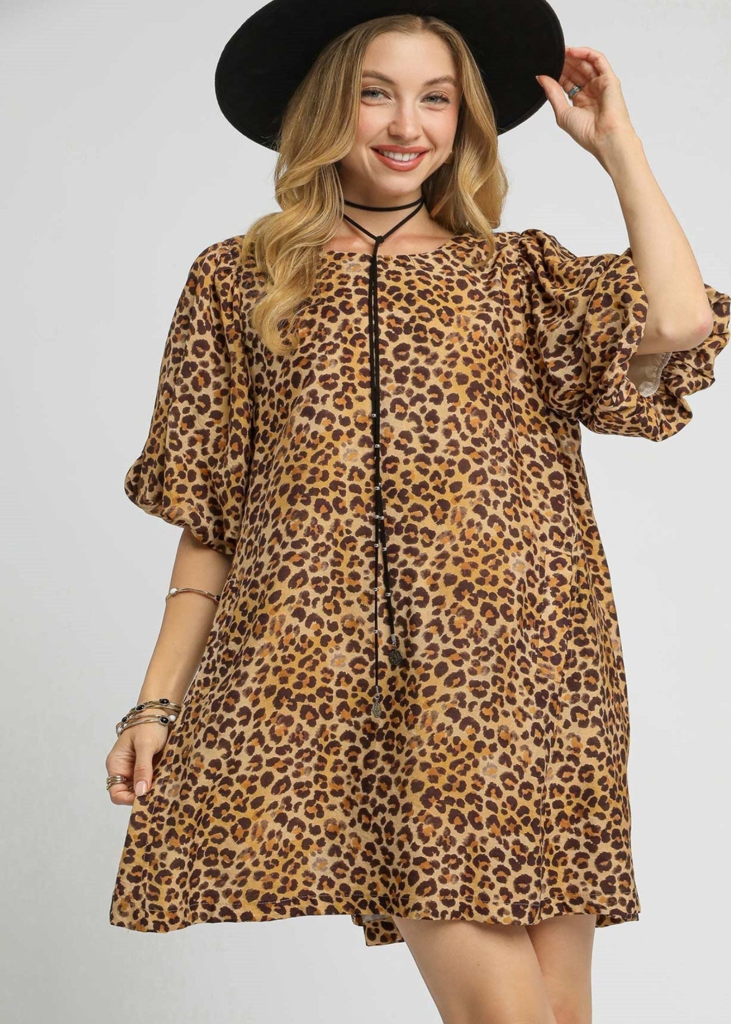 CAMILLE LEOPARD PRINT DRESS-LATTE