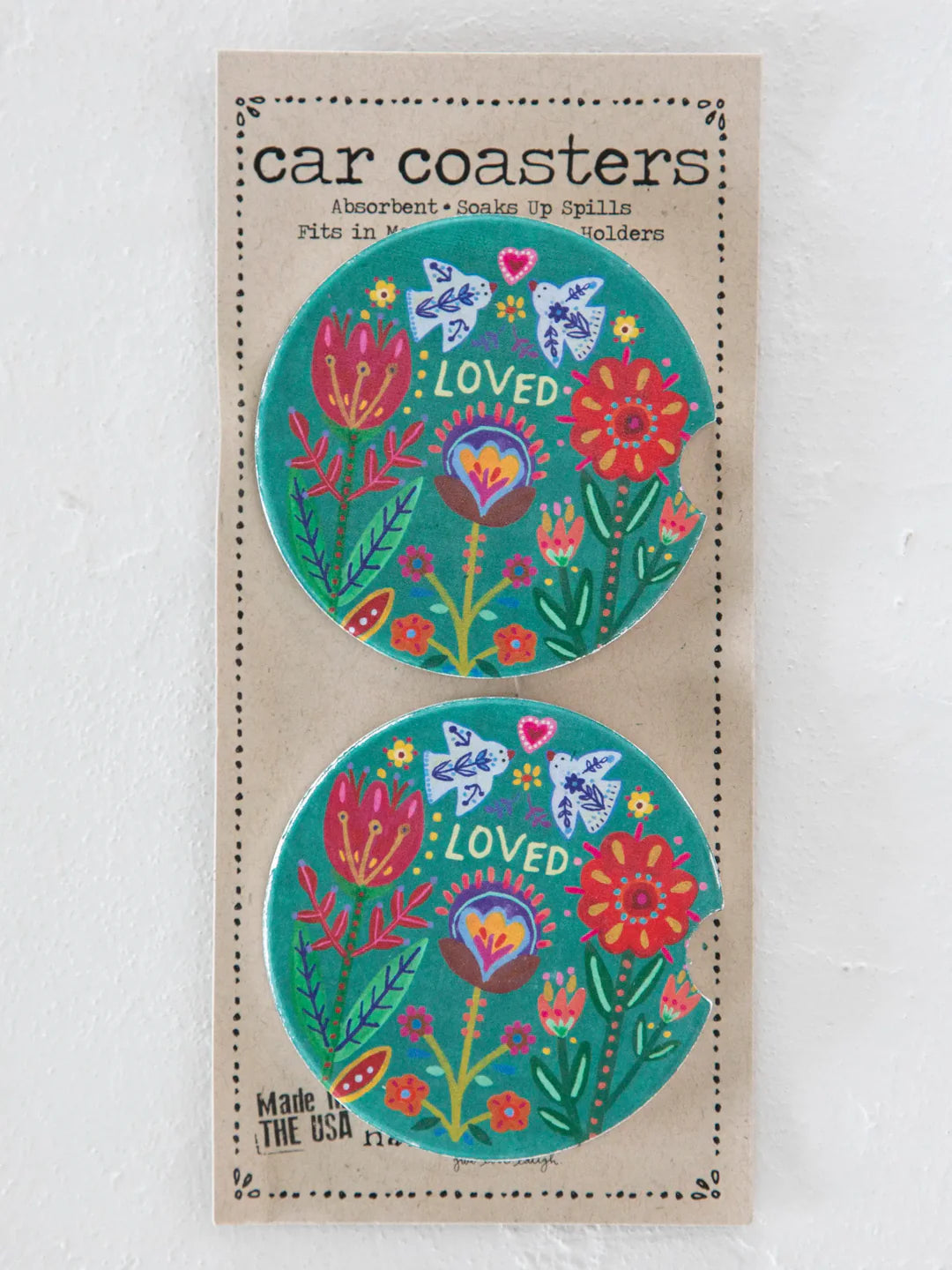 Car Coasters, Set of 2- TEAL LOVED