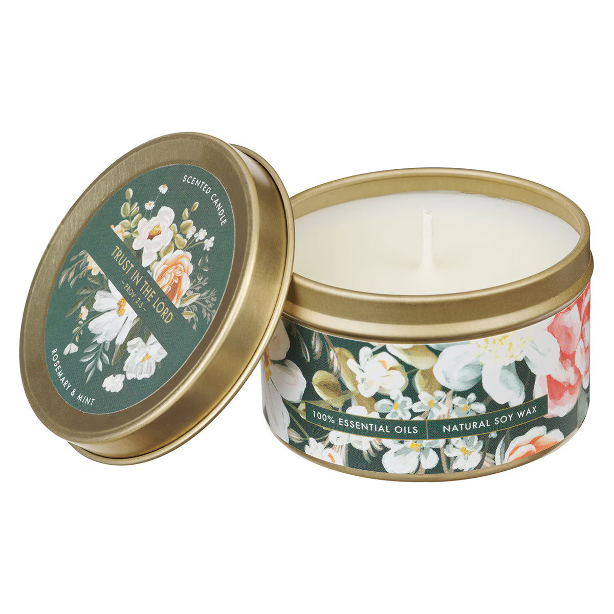 TRUST IN THE LORD ROSEMARY AND MINT CANDLE IN A TIN - PROVERBS 3:5