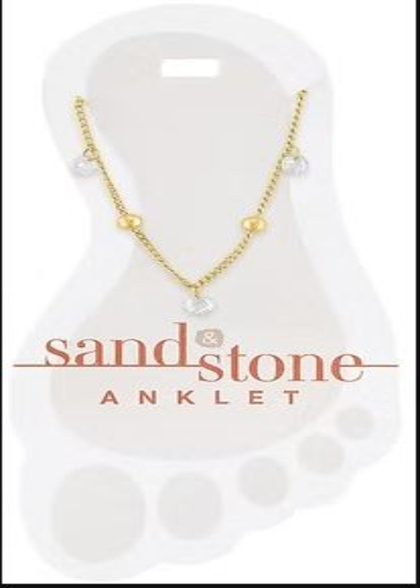 GOLD BALL & CZ DANGLE SAND & STONE ANKLET