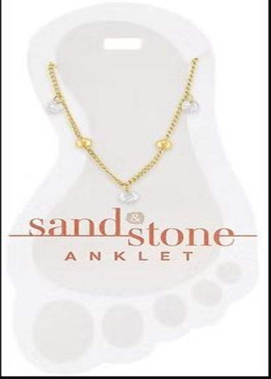 GOLD BALL & CZ DANGLE SAND & STONE ANKLET