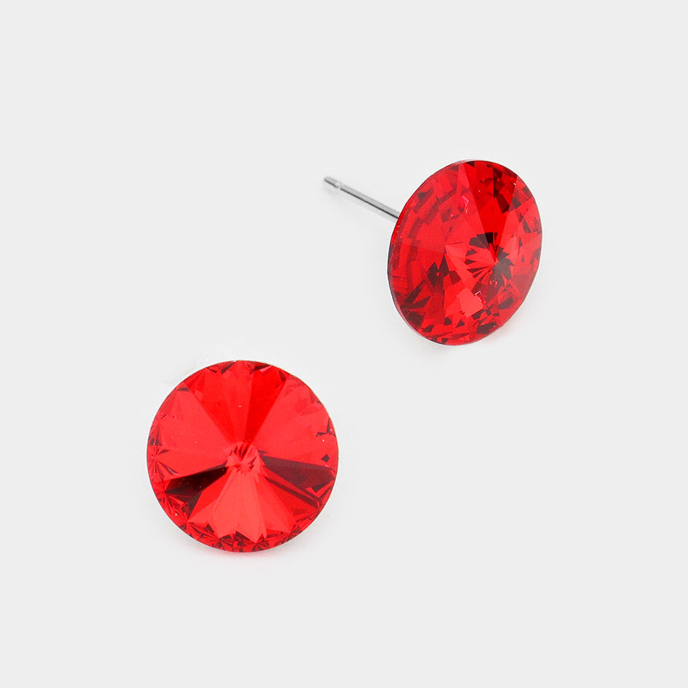 10mm Round Crystal Stud Earrings - red