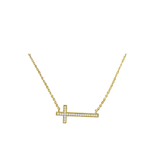 Sideway Cross Necklace - YELLOW