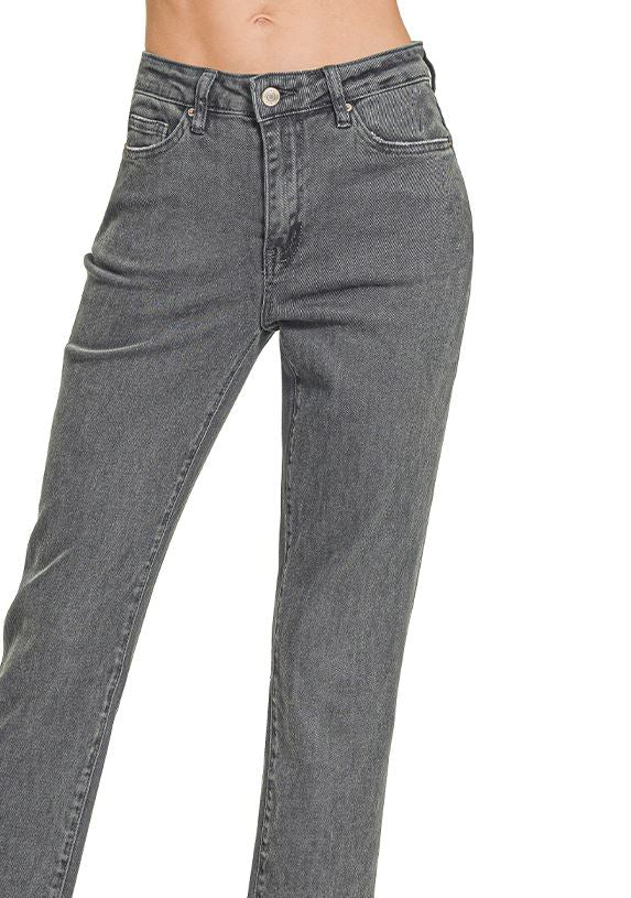 ACID WASHED HIGH WAIST CROPPED STRAIGHT PANTS